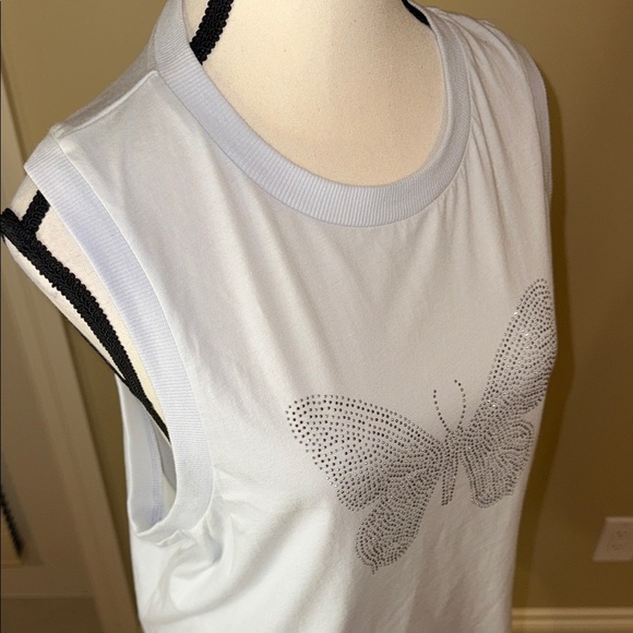 Vintage Havana Muscle Tee Top Oversized Blue With Rhinestone Butterfly Design - Picture 2 of 12